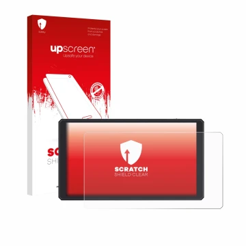 Face avant d’un emballage produit avec le logo de la marque upscreen. À côté, l’appareil Feelworld CUT6 6