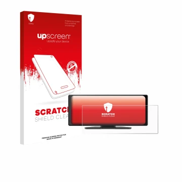 Face avant d’un emballage produit avec le logo de la marque upscreen. À côté, l’appareil Carpuride V92 10.26
