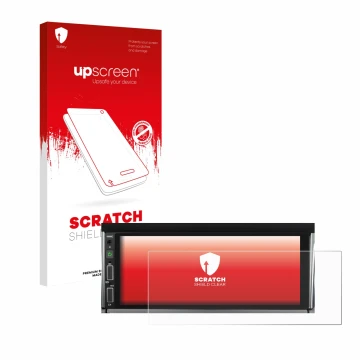 Face avant d’un emballage produit avec le logo de la marque upscreen. À côté, l’appareil Hikity Carplay 6.86