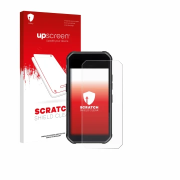 Face avant d’un emballage produit avec le logo de la marque upscreen. À côté, l’appareil SkyCaddie Pro 5X est représenté avec 