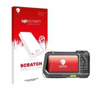 Face avant d’un emballage produit avec le logo de la marque upscreen. À côté, l’appareil Teslong NTS500 est représenté avec la