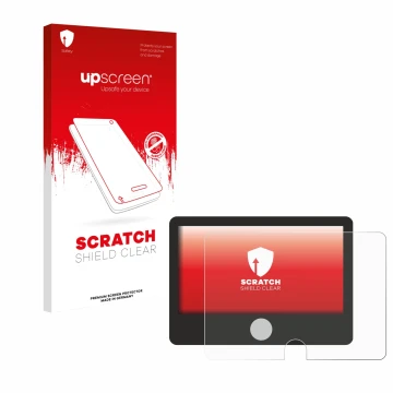 Face avant d’un emballage produit avec le logo de la marque upscreen. À côté, l’appareil Dynavin D9-DCX Plus Flex - C est repr