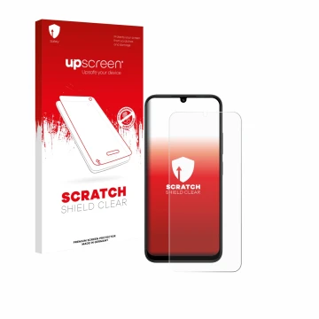 Face avant d’un emballage produit avec le logo de la marque upscreen. À côté, l’appareil Xiaomi Redmi 15C 4G est représenté av