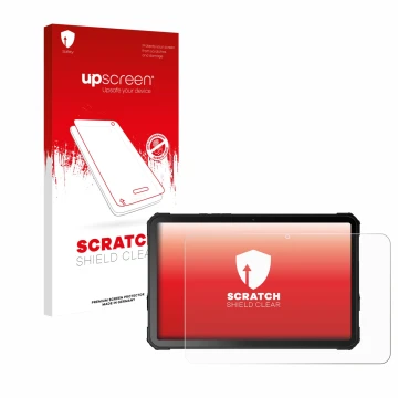 Face avant d’un emballage produit avec le logo de la marque upscreen. À côté, l’appareil Fossibot DT3 5G est représenté avec l