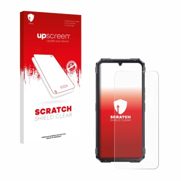 Face avant d’un emballage produit avec le logo de la marque upscreen. À côté, l’appareil Cubot King Kong 11 est représenté ave