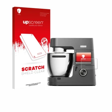Face avant d’un emballage produit avec le logo de la marque upscreen. À côté, l’appareil Kenwood Cooking Chef KCL96.004DG est 