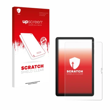 Face avant d’un emballage produit avec le logo de la marque upscreen. À côté, l’appareil Telekom T Tablet 2 est représenté ave