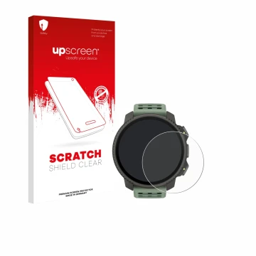 Face avant d’un emballage produit avec le logo de la marque upscreen. À côté, l’appareil Suunto Vertical 2 est représenté avec