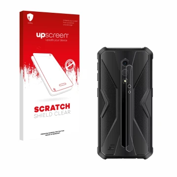 Face avant d’un emballage produit avec le logo de la marque upscreen. À côté, l’appareil Ulefone Armor X12 Pro (Caméra UNIQUEM