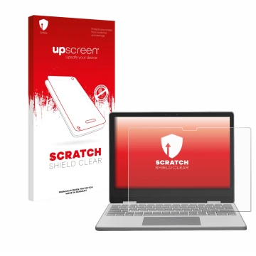 Face avant d’un emballage produit avec le logo de la marque upscreen. À côté, l’appareil Framework Laptop 12 est représenté av
