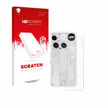 Face avant d’un emballage produit avec le logo de la marque upscreen. À côté, l’appareil Nothing Phone (3) (Arrière) est repré