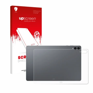 Face avant d’un emballage produit avec le logo de la marque upscreen. À côté, l’appareil Samsung Galaxy Tab S11 Ultra (Arrière