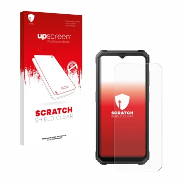 Face avant d’un emballage produit avec le logo de la marque upscreen. À côté, l’appareil Blackview BV4800 SE est représenté av