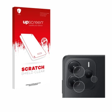 Face avant d’un emballage produit avec le logo de la marque upscreen. À côté, l’appareil Xiaomi Redmi Note 14 4G (Caméra UNIQU