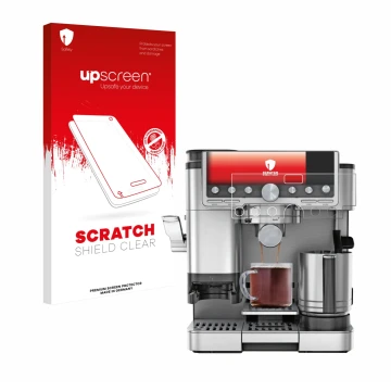 Face avant d’un emballage produit avec le logo de la marque upscreen. À côté, l’appareil Ninja Luxe Cafe Pro ES701EU est repré