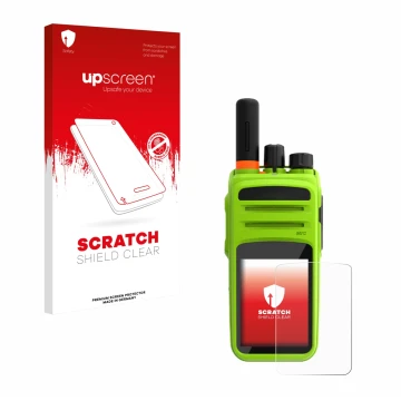 Face avant d’un emballage produit avec le logo de la marque upscreen. À côté, l’appareil Talkpod N58 Plus est représenté avec 