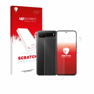 Face avant d’un emballage produit avec le logo de la marque upscreen. À côté, l’appareil Nubia Air (Avant+Caméra) est représen