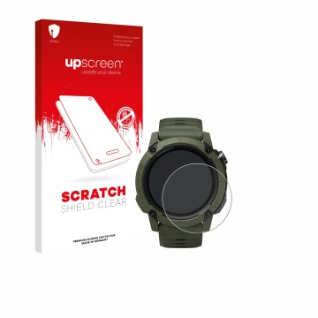 Face avant d’un emballage produit avec le logo de la marque upscreen. À côté, l’appareil Coros NOMAD est représenté avec la pr