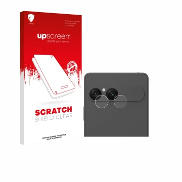 Face avant d’un emballage produit avec le logo de la marque upscreen. À côté, l’appareil Sony Xperia 10 VII (Caméra UNIQUEMENT