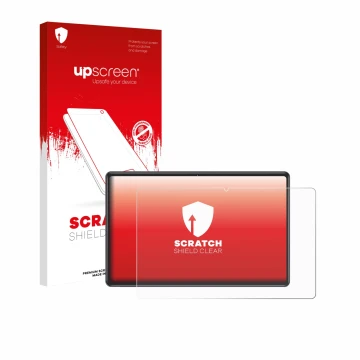 Face avant d’un emballage produit avec le logo de la marque upscreen. À côté, l’appareil ZIOVO Z118 10.1