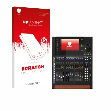 Face avant d’un emballage produit avec le logo de la marque upscreen. À côté, l’appareil Behringer Wing Compact est représenté