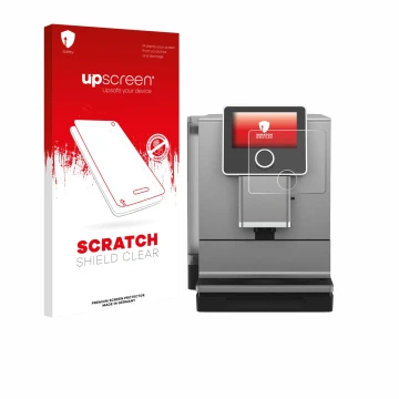 Face avant d’un emballage produit avec le logo de la marque upscreen. À côté, l’appareil Nivona NICR 970 est représenté avec l