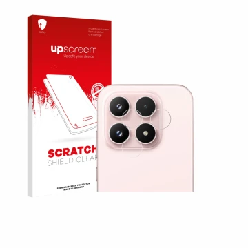Face avant d’un emballage produit avec le logo de la marque upscreen. À côté, l’appareil Xiaomi 17 (Caméra UNIQUEMENT) est rep