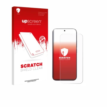 Face avant d’un emballage produit avec le logo de la marque upscreen. À côté, l’appareil Xiaomi 17 Pro Max est représenté avec