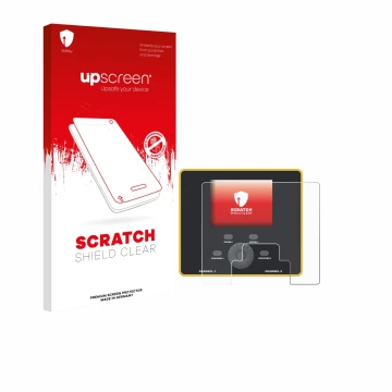 Face avant d’un emballage produit avec le logo de la marque upscreen. À côté, l’appareil Junsi iCharger DX12 est représenté av