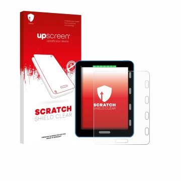 Face avant d’un emballage produit avec le logo de la marque upscreen. À côté, l’appareil Vakaros Atlas 2 / Edge est représenté
