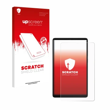 Face avant d’un emballage produit avec le logo de la marque upscreen. À côté, l’appareil Samsung Galaxy Tab A11 8.7