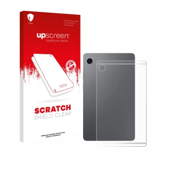 Face avant d’un emballage produit avec le logo de la marque upscreen. À côté, l’appareil Samsung Galaxy Tab A11 8.7