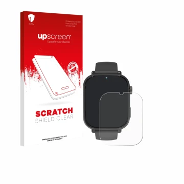 Face avant d’un emballage produit avec le logo de la marque upscreen. À côté, l’appareil Ucani A22 est représenté avec la prot