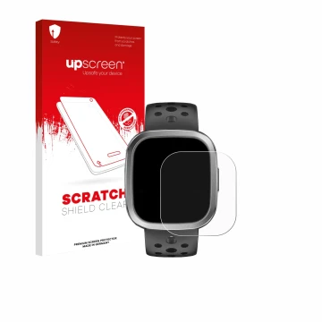 Face avant d’un emballage produit avec le logo de la marque upscreen. À côté, l’appareil YYKY Smartwatch 1.72