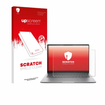 Face avant d’un emballage produit avec le logo de la marque upscreen. À côté, l’appareil HP ZBook 8 G1a 14