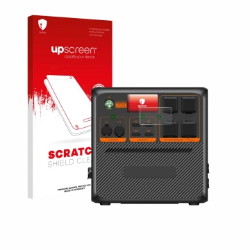 Face avant d’un emballage produit avec le logo de la marque upscreen. À côté, l’appareil Bluetti AC240P est représenté avec la