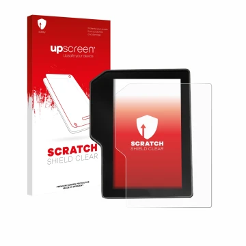 Face avant d’un emballage produit avec le logo de la marque upscreen. À côté, l’appareil Yamaha Tenere 700 / Rally 2025 est re