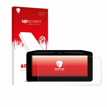 Face avant d’un emballage produit avec le logo de la marque upscreen. À côté, l’appareil Ducati Panigale V4 2025 est représent