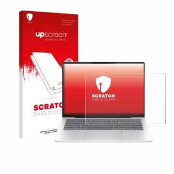 Face avant d’un emballage produit avec le logo de la marque upscreen. À côté, l’appareil HP OmniBook 5 14 est représenté avec 