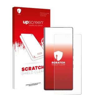 Face avant d’un emballage produit avec le logo de la marque upscreen. À côté, l’appareil ZTE Nubia Red Magic 11 Pro est représ