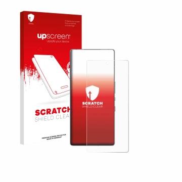 Face avant d’un emballage produit avec le logo de la marque upscreen. À côté, l’appareil ZTE Nubia Red Magic 11 Pro+ est repré