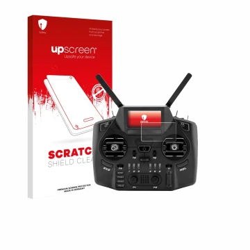 Face avant d’un emballage produit avec le logo de la marque upscreen. À côté, l’appareil Radiomaster GX12 est représenté avec 