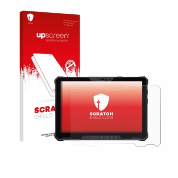 Face avant d’un emballage produit avec le logo de la marque upscreen. À côté, l’appareil Dell Pro Rugged 12 RA02260 est représ