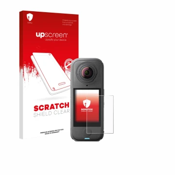 Face avant d’un emballage produit avec le logo de la marque upscreen. À côté, l’appareil Insta360 X4 Air est représenté avec l