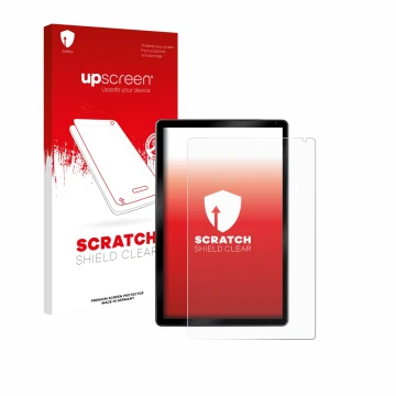 Face avant d’un emballage produit avec le logo de la marque upscreen. À côté, l’appareil Yicty C108 10.1