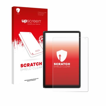 Face avant d’un emballage produit avec le logo de la marque upscreen. À côté, l’appareil Whitedeer WHEC107BK 10.1