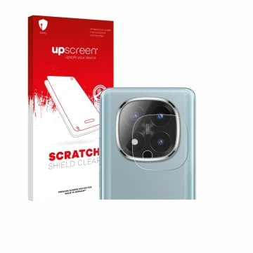 Face avant d’un emballage produit avec le logo de la marque upscreen. À côté, l’appareil Xiaomi Redmi Note 14 Pro Plus 5G (Cam