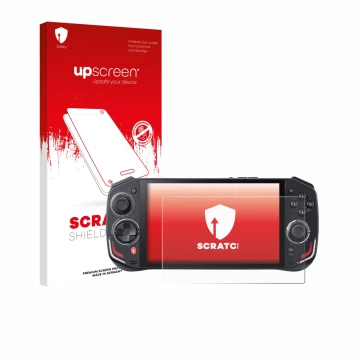 Face avant d’un emballage produit avec le logo de la marque upscreen. À côté, l’appareil Acer Nitro Blaze 7 est représenté ave