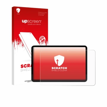 Face avant d’un emballage produit avec le logo de la marque upscreen. À côté, l’appareil Volla Tablet 12.3