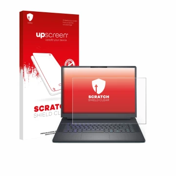 Face avant d’un emballage produit avec le logo de la marque upscreen. À côté, l’appareil Dell Alienware 16 Area-51 est représe